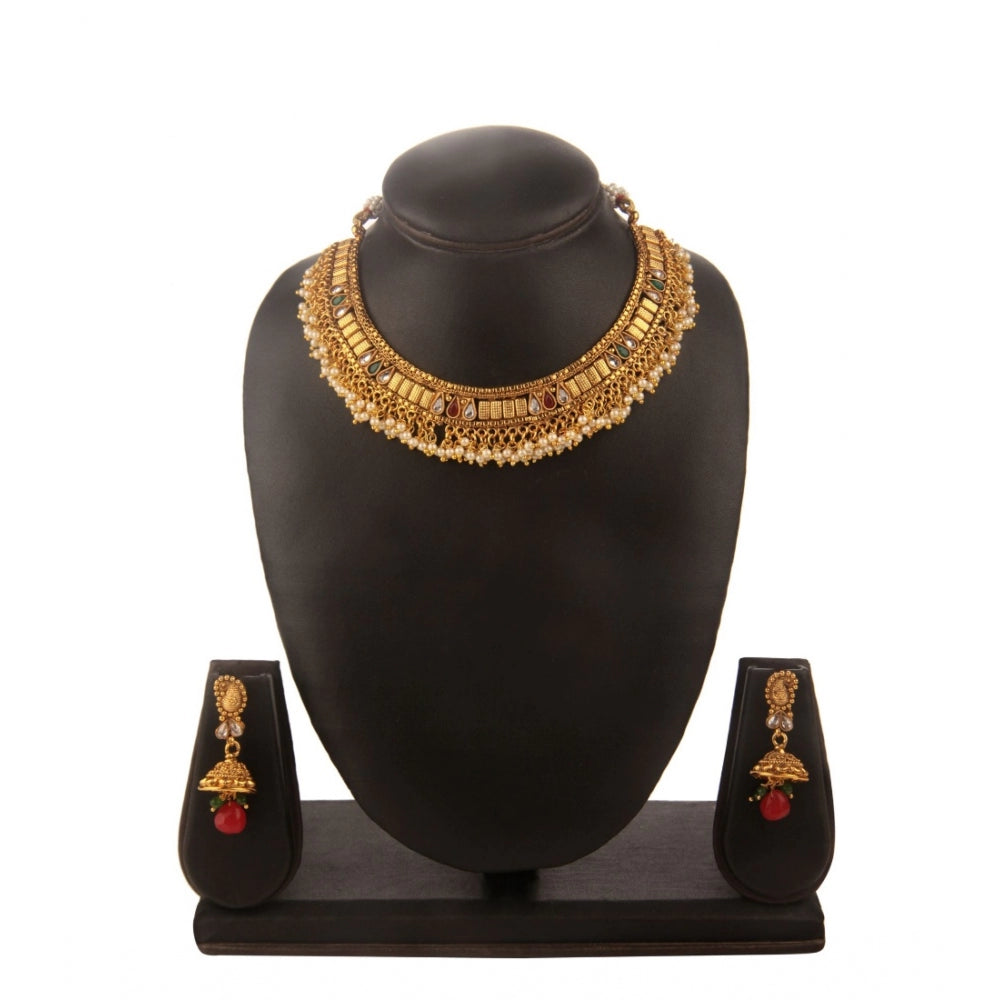 Women's Rose Gold Plated Alloy Necklace &amp; Earings Set (Multicolor)