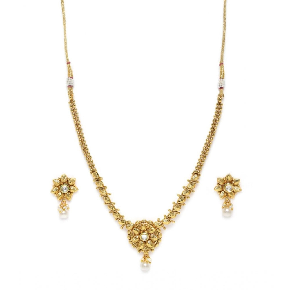 Women's Rose Gold Plated Alloy Necklace &amp; Earings Set (Gold)