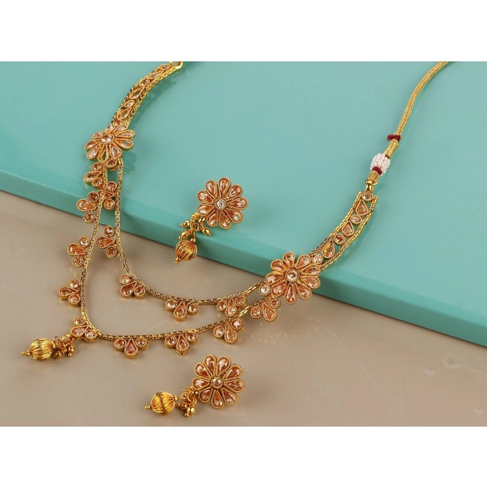 Women's Rose Gold Plated Alloy Necklace &amp; Earings Set (White)