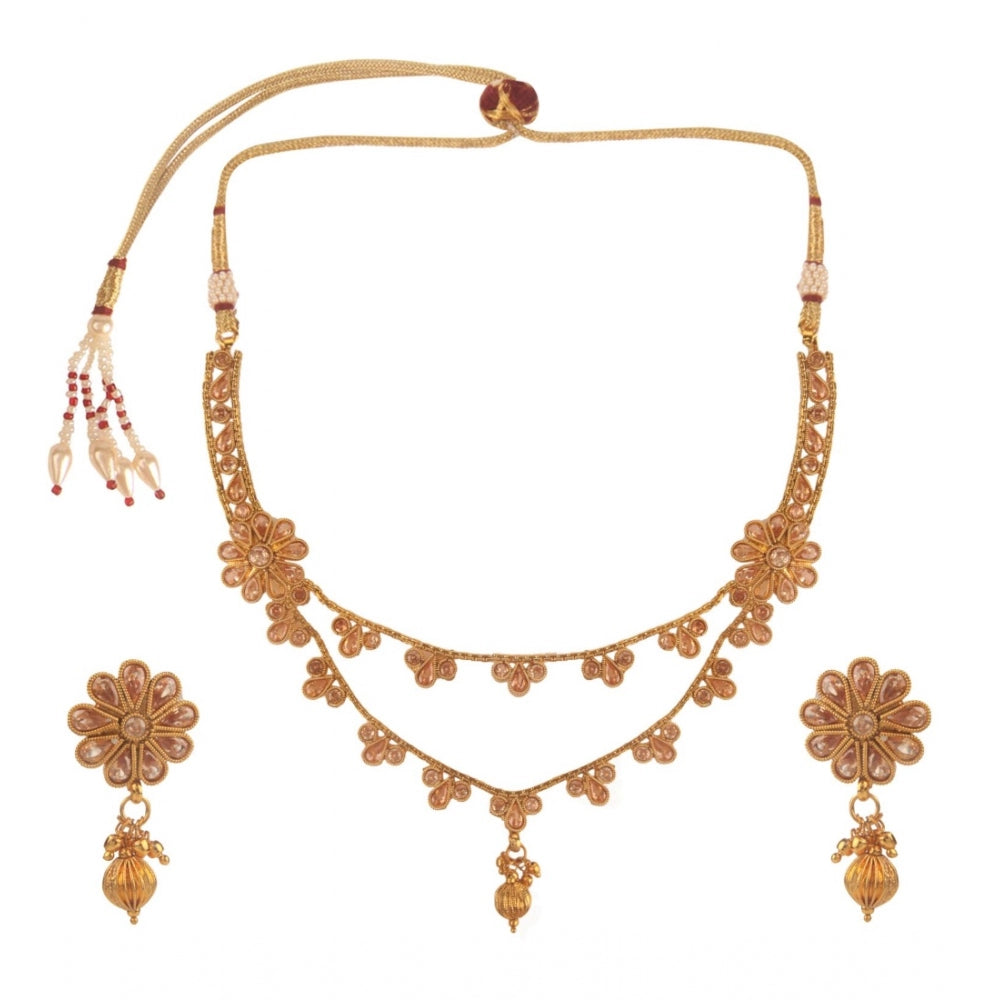 Women's Rose Gold Plated Alloy Necklace &amp; Earings Set (White)