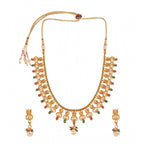 Women's Rose Gold Plated Alloy Necklace &amp; Earings Set (Green &amp; Red)