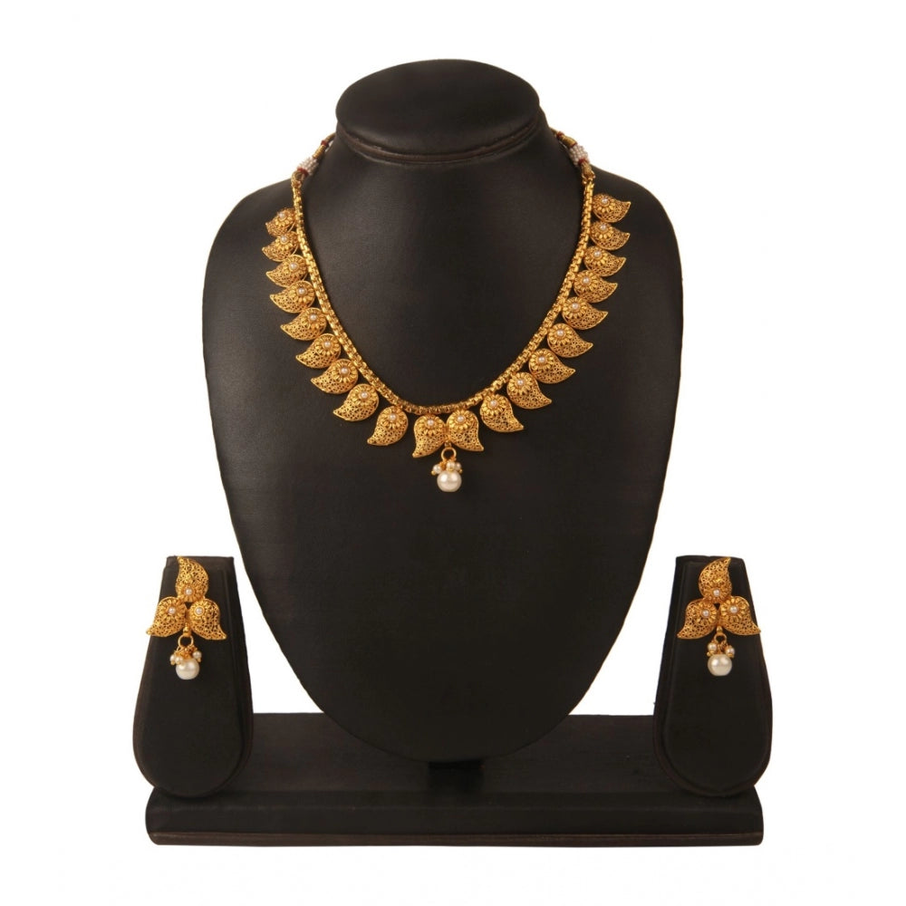 Women's Rose Gold Plated Alloy Necklace &amp; Earings Set (Gold)