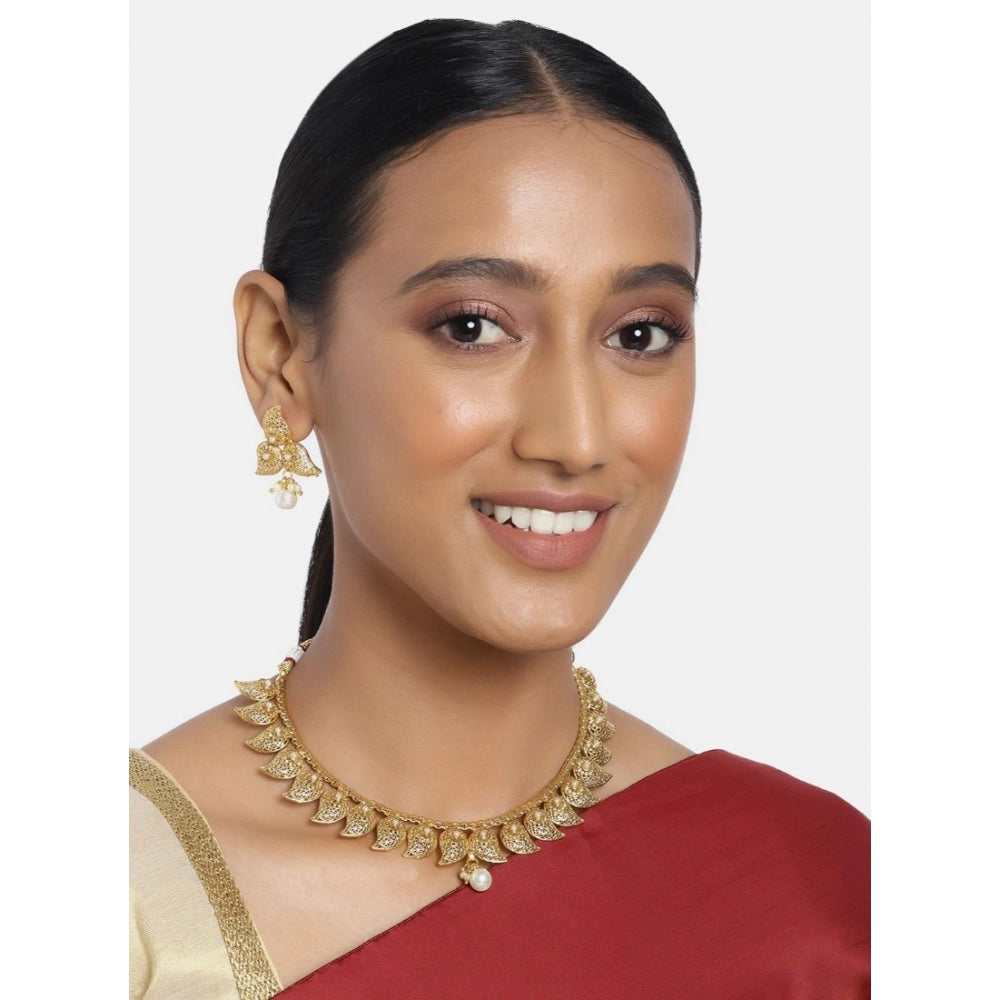 Women's Rose Gold Plated Alloy Necklace &amp; Earings Set (Gold)