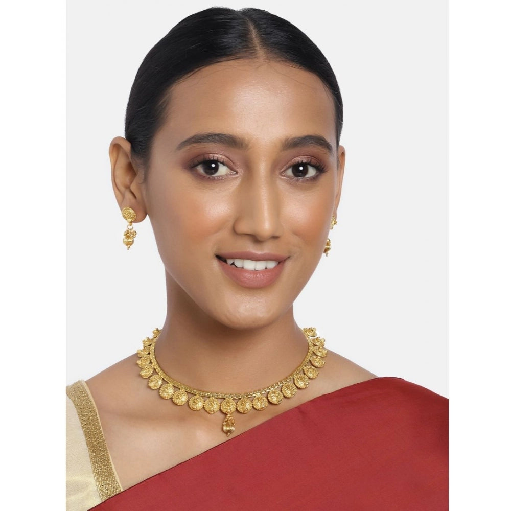 Women's Rose Gold Plated Alloy Necklace &amp; Earings Set (Gold)