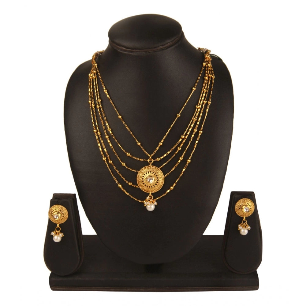 Women's Rose Gold Plated Alloy Necklace &amp; Earings Set (Gold)
