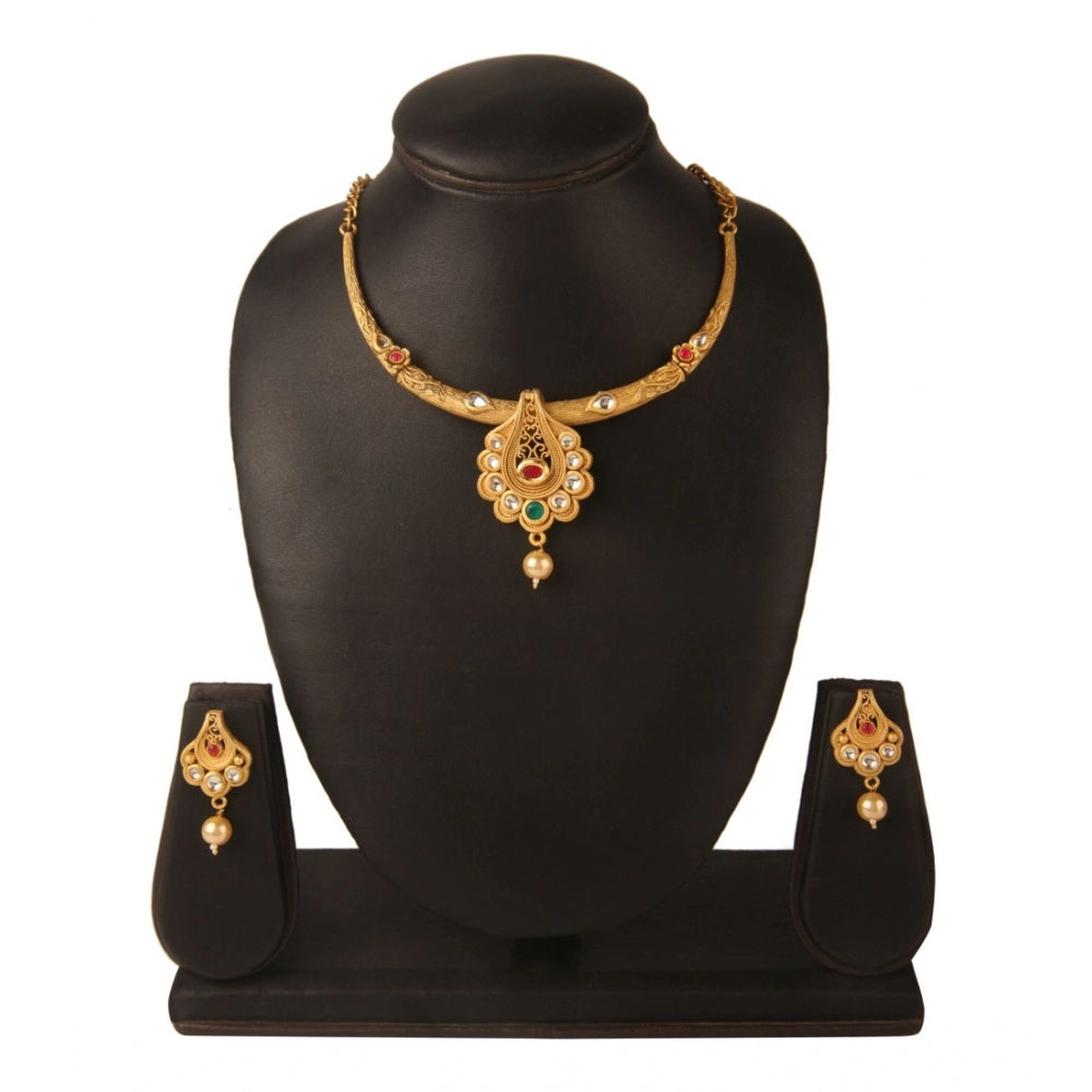 Women's Rose Gold Plated Alloy Necklace &amp; Earings Set (White &amp; Red)