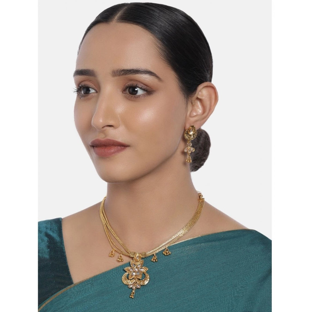 Women's Rose Gold Plated Alloy Necklace &amp; Earings Set (Gold)