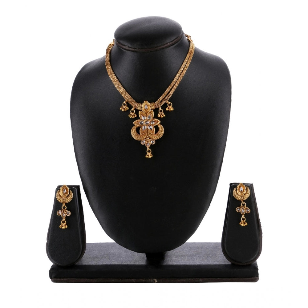 Women's Rose Gold Plated Alloy Necklace &amp; Earings Set (Gold)