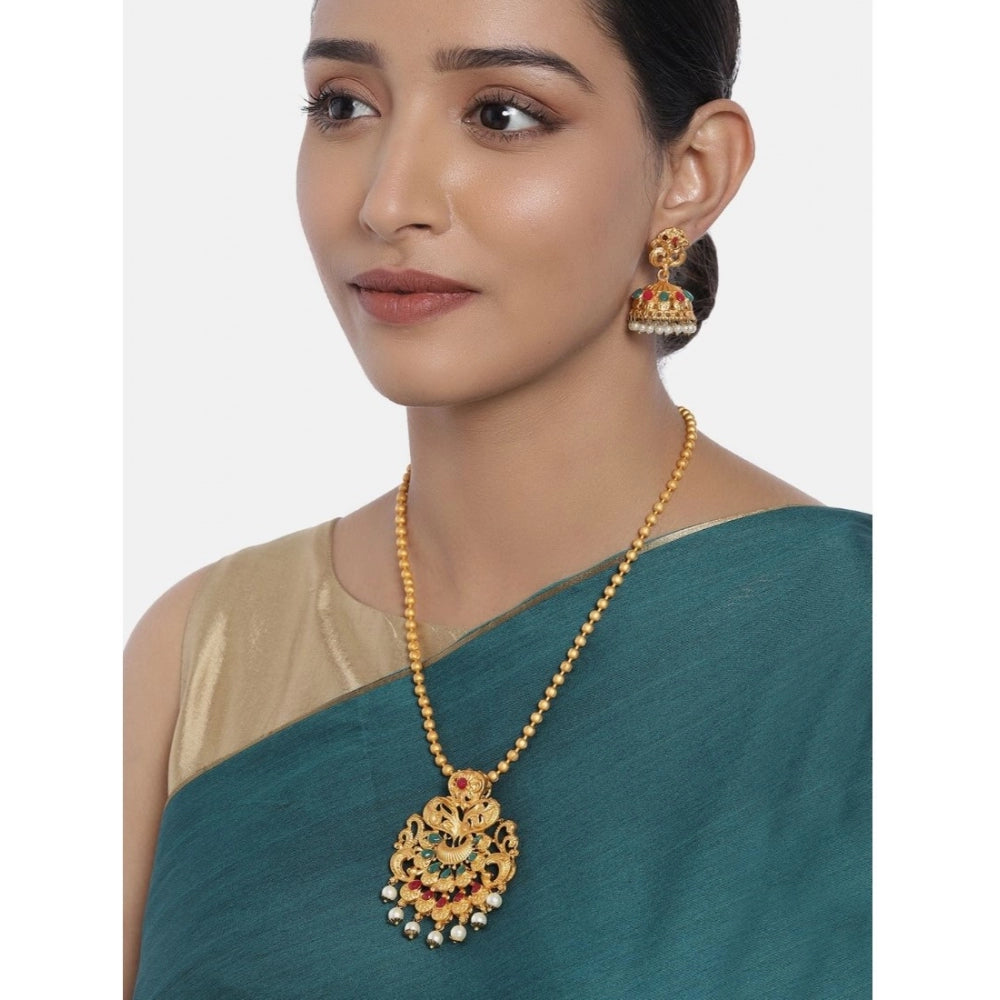 Women's Rose Gold Plated Alloy Necklace &amp; Earings Set (Gold)