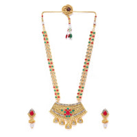 Women's Rose Gold Plated Alloy Necklace &amp; Earings Set (Green &amp; Red)