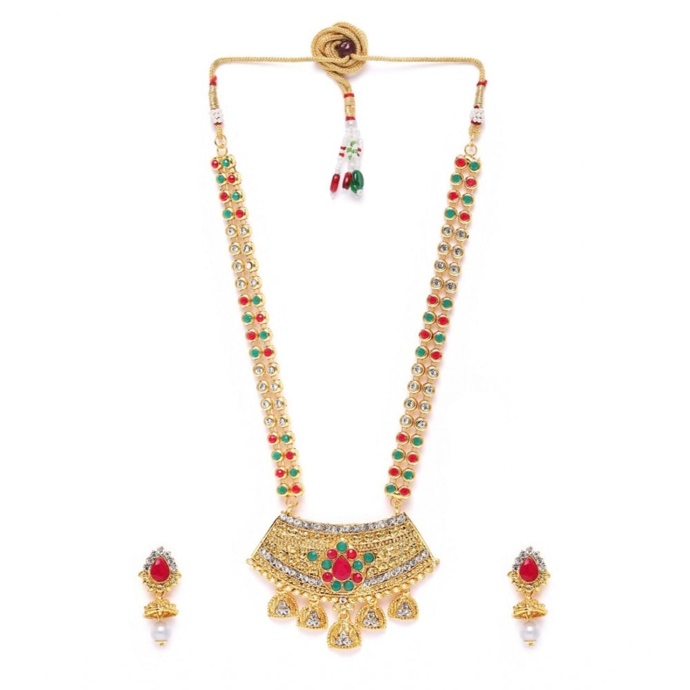 Women's Rose Gold Plated Alloy Necklace &amp; Earings Set (Green &amp; Red)