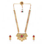 Women's Rose Gold Plated Alloy Necklace &amp; Earings Set (Green &amp; Red)