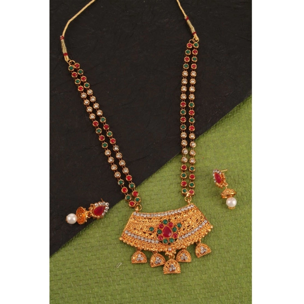 Women's Rose Gold Plated Alloy Necklace &amp; Earings Set (Green &amp; Red)