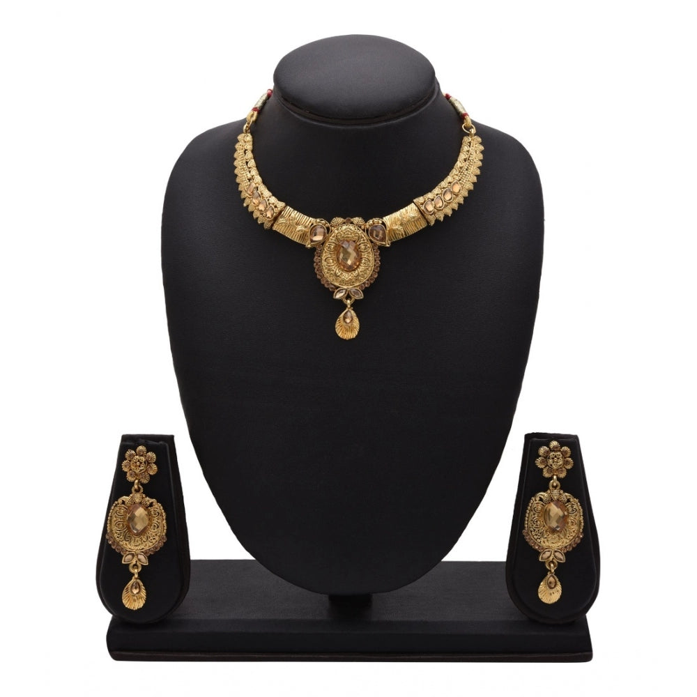 Women's Rose Gold Plated Alloy Necklace &amp; Earings Set (Gold)