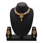 Women's Rose Gold Plated Alloy Necklace &amp; Earings Set (Gold)