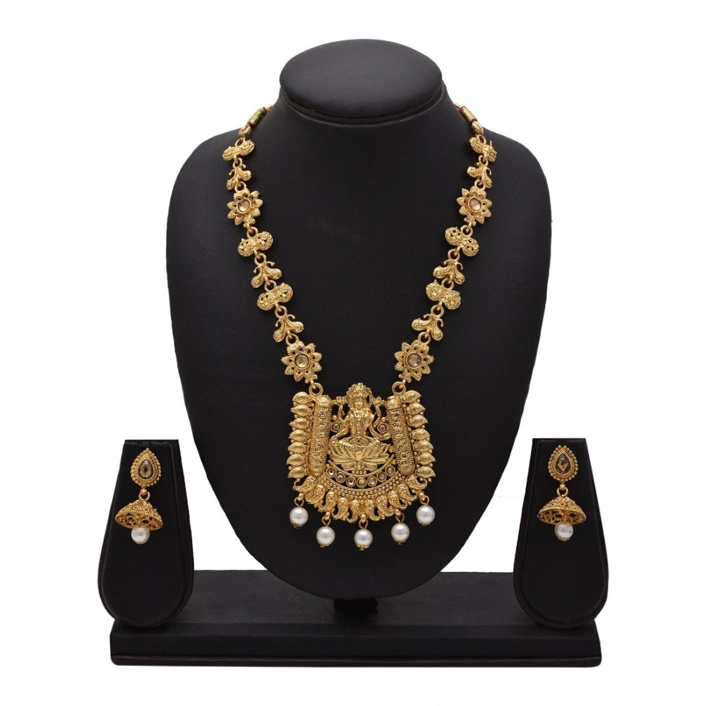 Women's Rose Gold Plated Alloy Necklace &amp; Earings Set (Gold)