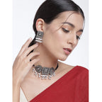 Women's Rose Gold Plated Alloy Necklace &amp; Earings Set (Silver)