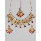 Women's Rose Gold Plated Alloy Necklace &amp; Earings Set (Red)