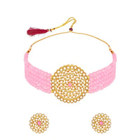 Women's Rose Gold Plated Alloy Necklace &amp; Earings Set (Pink)