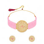 Women's Rose Gold Plated Alloy Necklace &amp; Earings Set (Pink)
