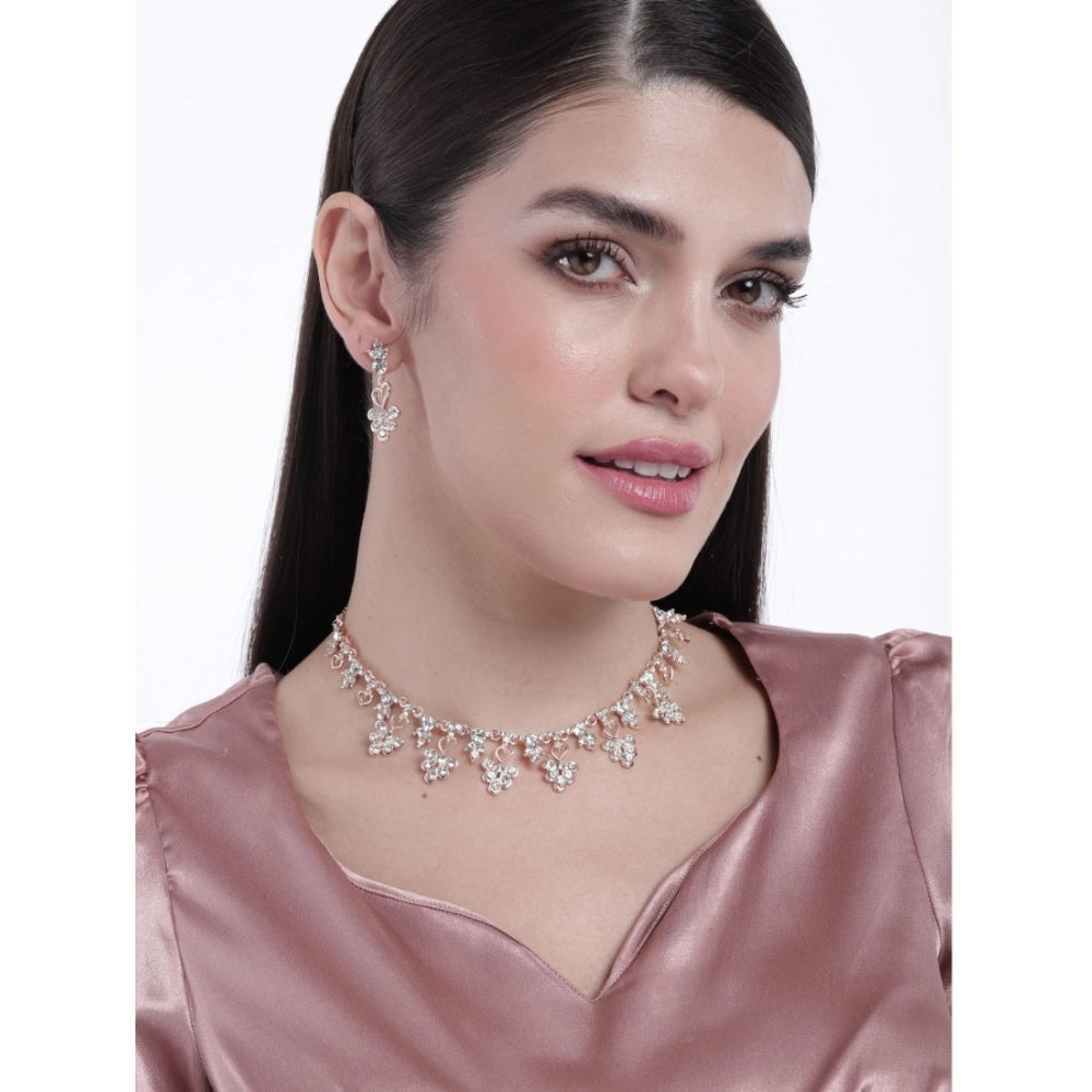 Women's Rose Gold Plated Brass Necklace &amp; Earings Set (Gold)