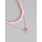 Women's Rose Gold Plated Brass Pendant Chain With Beaded Bracelet (Pink)