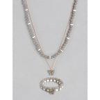Women's Rose Gold Plated Brass Pendant Chain With Beaded Bracelet (Grey)