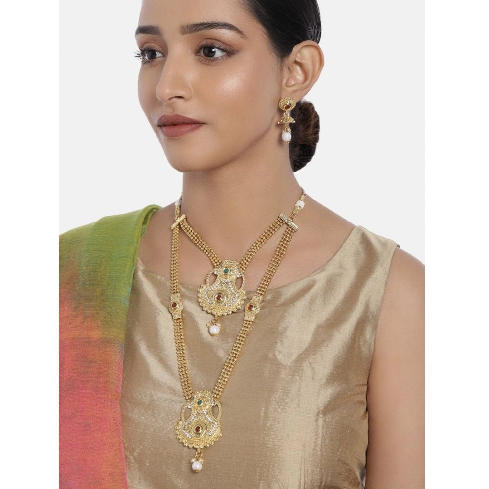 Women's Rose Gold Plated Alloy Necklace &amp; Earings Set (Gold)