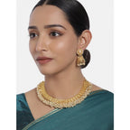 Women's Rose Gold Plated Alloy Necklace &amp; Earings Set (Gold)