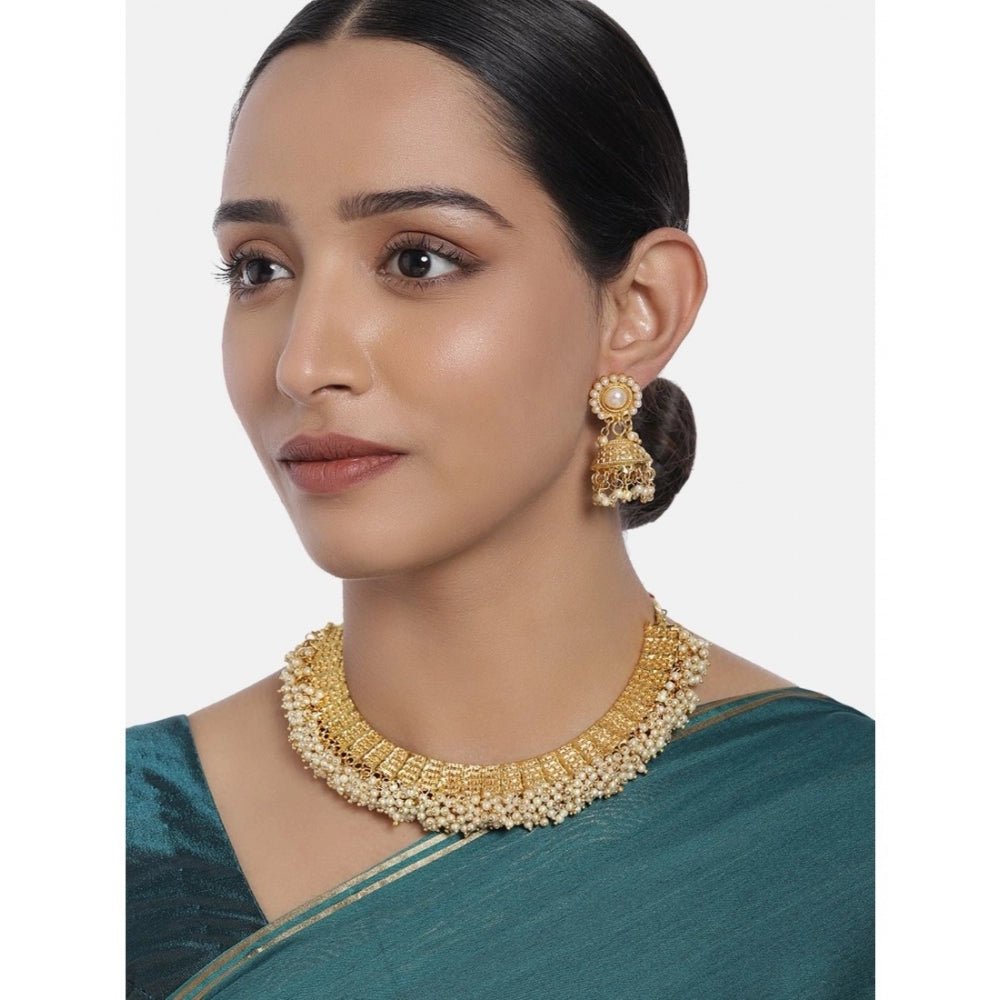Women's Rose Gold Plated Alloy Necklace &amp; Earings Set (Gold)
