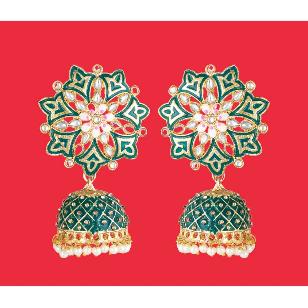 Women's Rose Gold Plated Alloy Earrings (Green)