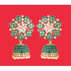 Women's Rose Gold Plated Alloy Earrings (Green)