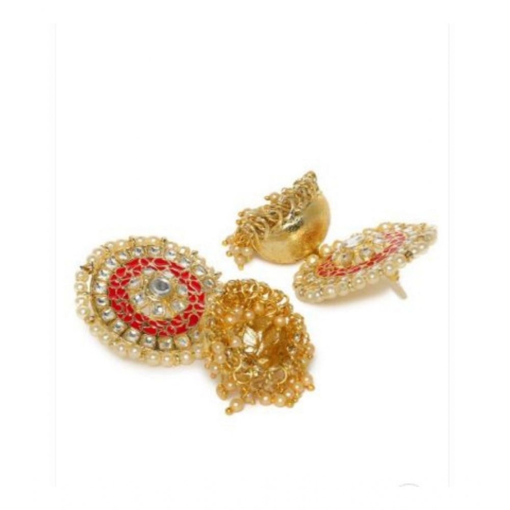 Women's Rose Gold Plated Alloy Earrings (White &amp; Red)
