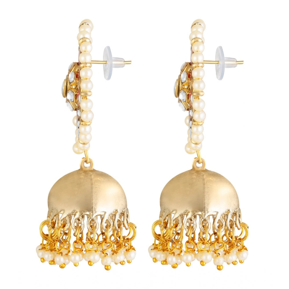 Women's Rose Gold Plated Alloy Earrings (White &amp; Red)