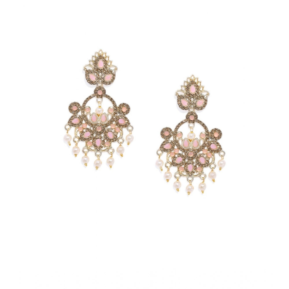 Women's Rose Gold Plated Alloy Earrings (Gold &amp; Pink)
