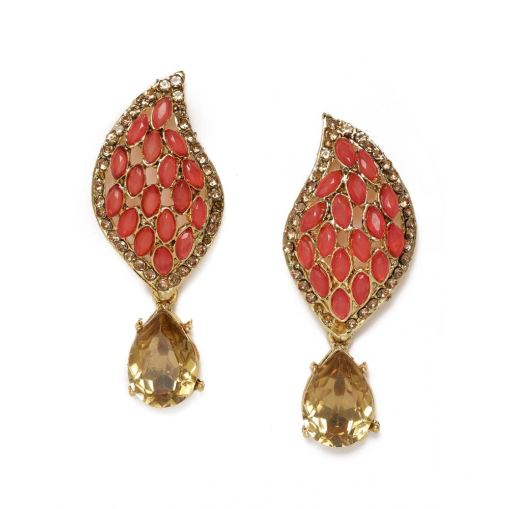 Women's Rose Gold Plated Alloy Earrings (Gold &amp; Red)