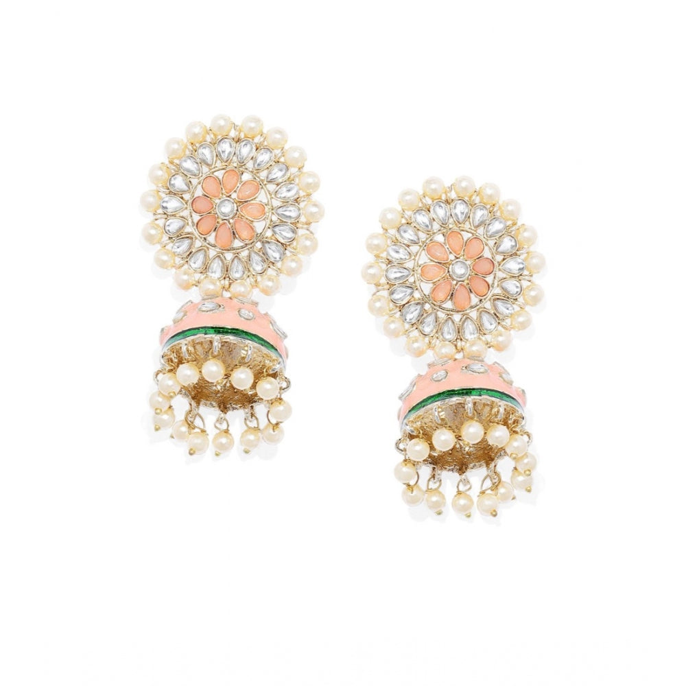 Women's Rose Gold Plated Alloy Earrings (White &amp; Orange)