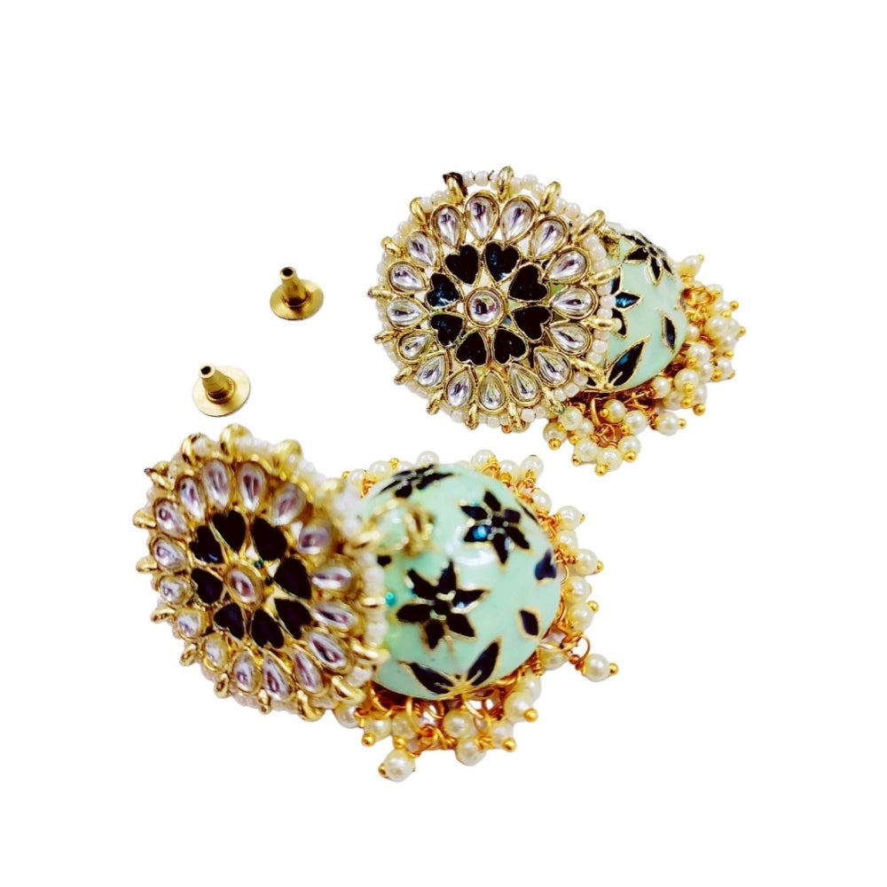 Women's Rose Gold Plated Alloy Earrings (White &amp; Green)