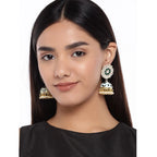 Women's Rose Gold Plated Alloy Earrings (White &amp; Green)