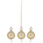 Women's Rose Gold Plated Alloy Kundan Earrings &amp; Mangtikka (White)