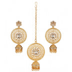Women's Rose Gold Plated Alloy Kundan Earrings &amp; Mangtikka (White)