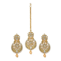 Women's Rose Gold Plated Alloy Kundan Earrings &amp; Mangtikka (White)