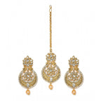 Women's Rose Gold Plated Alloy Kundan Earrings &amp; Mangtikka (White)