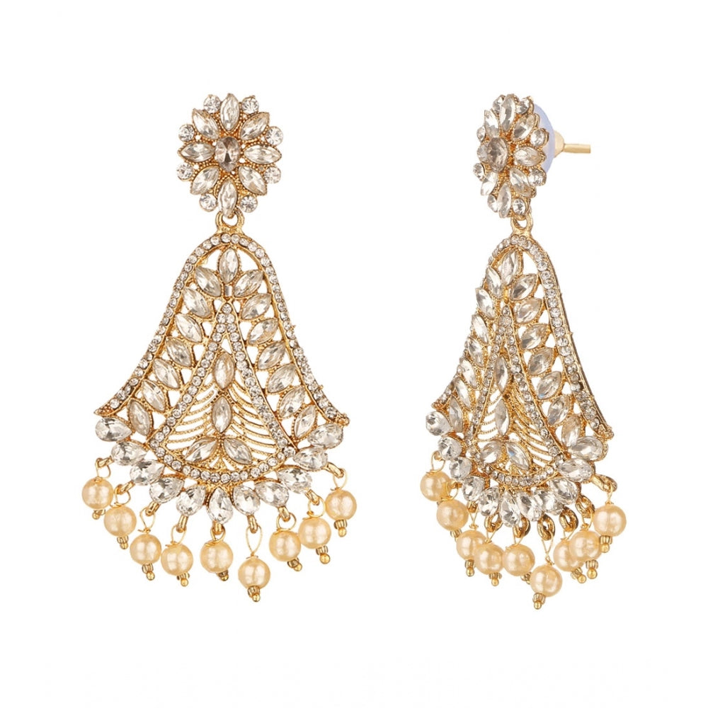 Women's Rose Gold Plated Alloy Kundan Earrings &amp; Mangtikka (White)