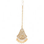 Women's Rose Gold Plated Alloy Kundan Earrings &amp; Mangtikka (White)