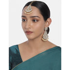 Women's Rose Gold Plated Alloy Kundan Earrings &amp; Mangtikka (White)