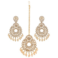 Women's Rose Gold Plated Alloy Kundan Earrings &amp; Mangtikka (White)
