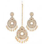 Women's Rose Gold Plated Alloy Kundan Earrings &amp; Mangtikka (White)