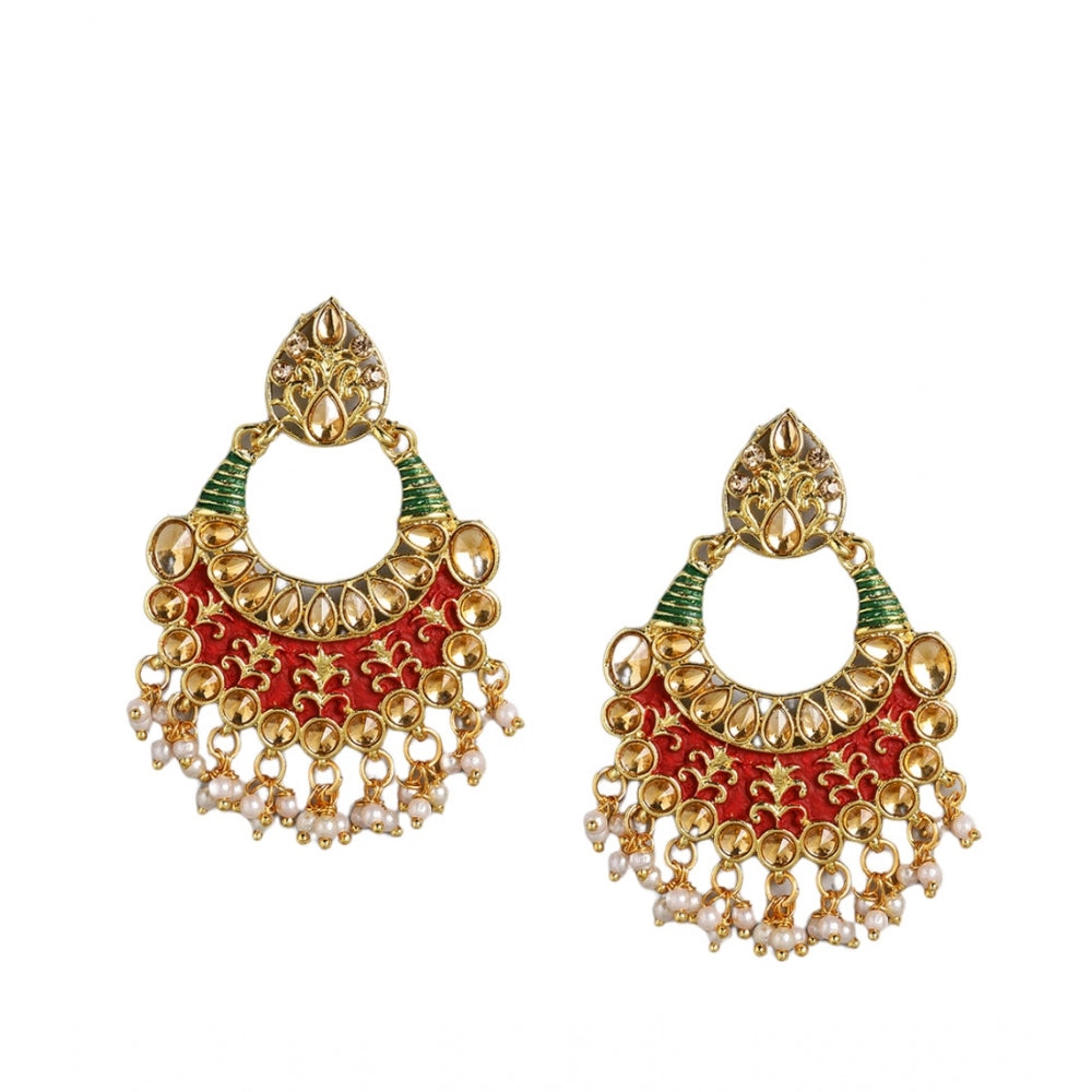 Women's Rose Gold Plated Alloy Earrings (Red &amp; Green)