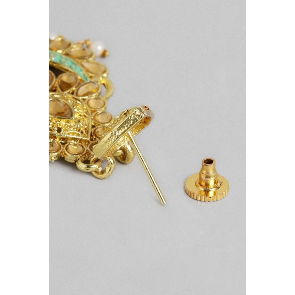 Women's Rose Gold Plated Alloy Earrings (Gold &amp; Green)